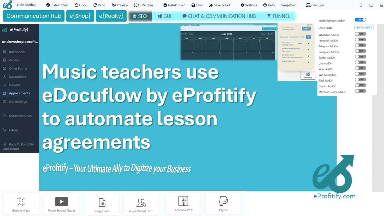 Music teachers use eDocuflow by eProfitify to automate lesson agreements